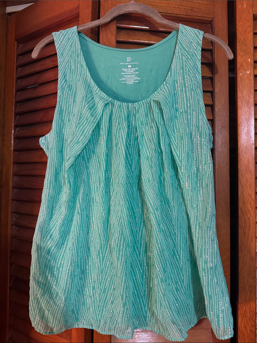 NY Collection Teal Pleated Sleeveless Camisole